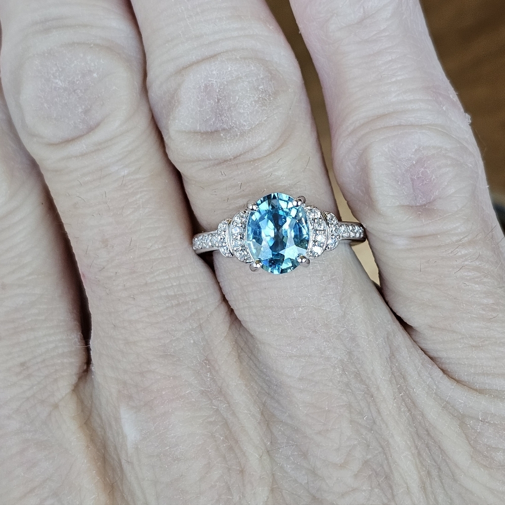 Natural Cambodian Blue Zircon & White Zircon Ring Sterling Silver Size 6 - Picture 9 of 10